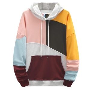 Men's Hoodie Color Block Drawstring Hooded Pullover Sweatshirt